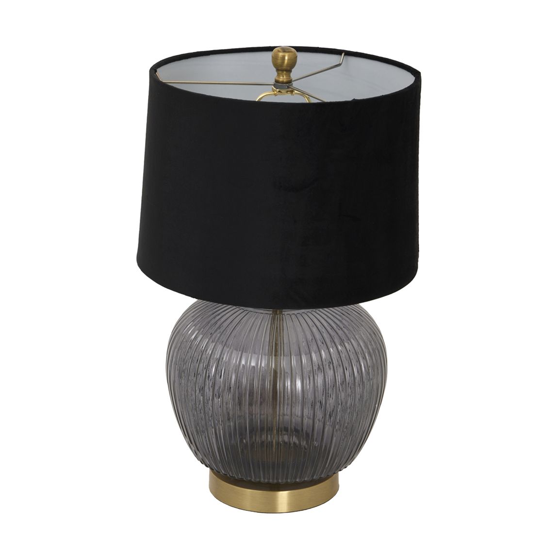 Luxton Glass Ribbed Lamp With Black Velvet Shade, Grey & Gold main product photo