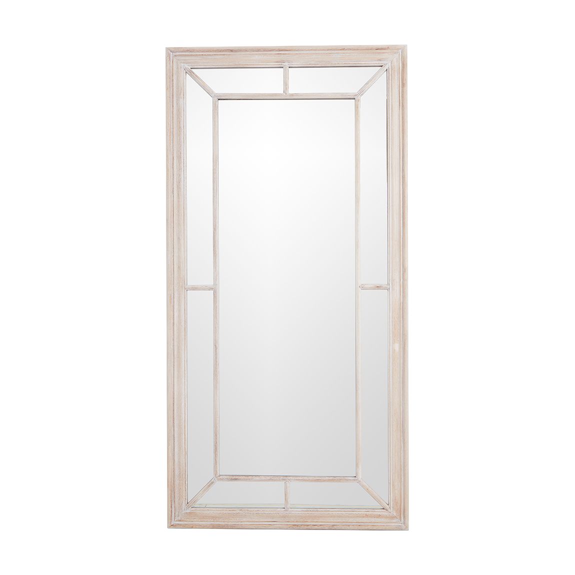 Large Washed Wood Framed Window Mirror, White & Silver main product photo