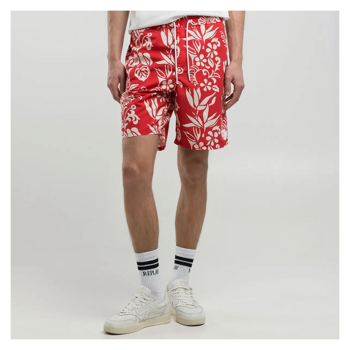 Red Two-Tone Floral Swim Shorts main product photo