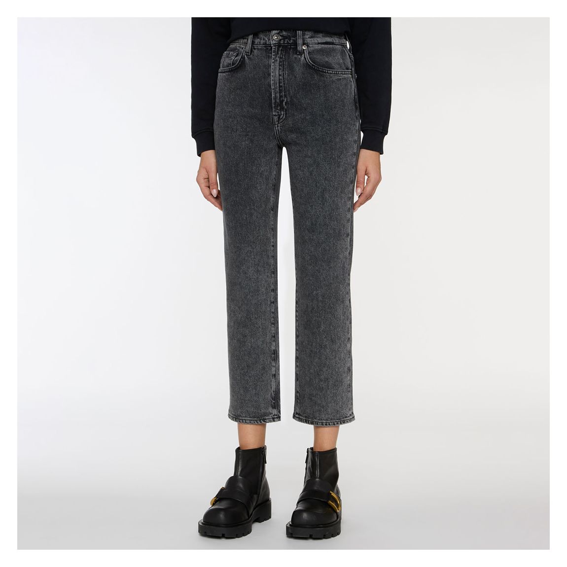 Washed Grey Straight Crop Stretch Jeans main product photo