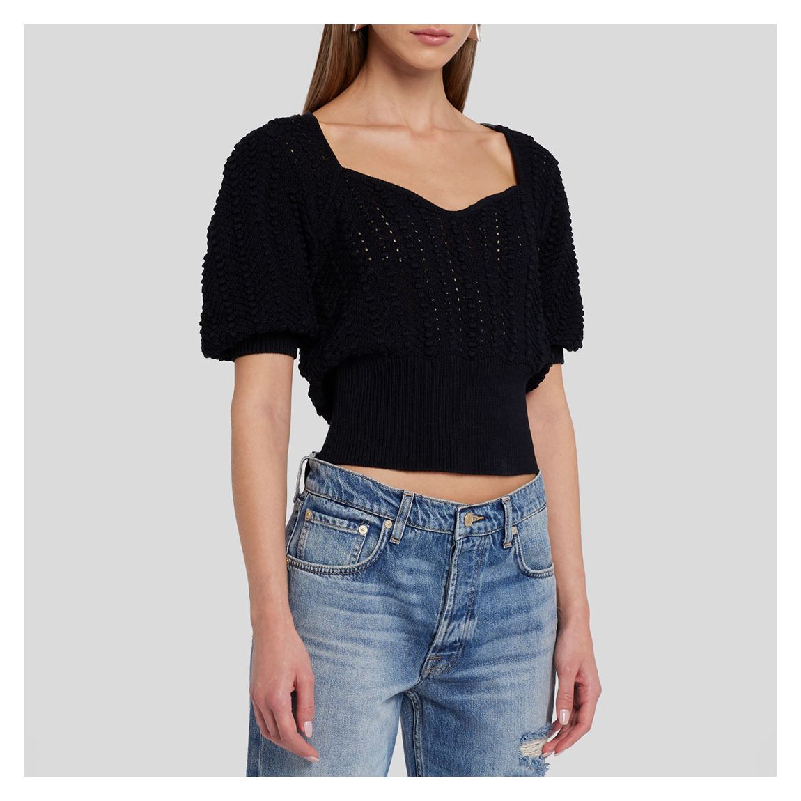 Black Pointelle Knit Cotton Jumper main product photo