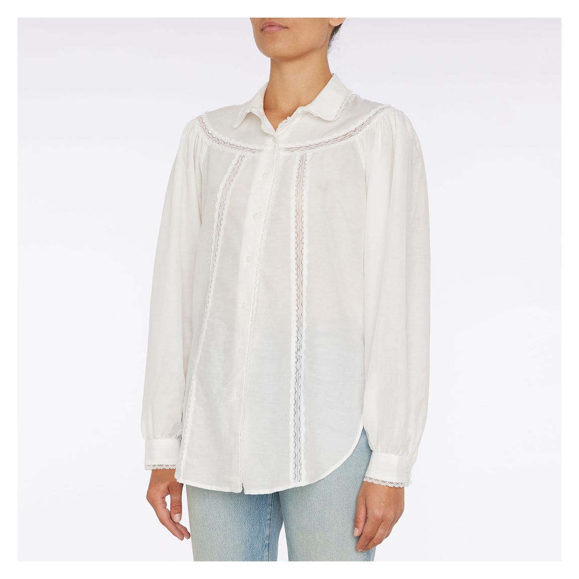 White Lace Trim Cotton Blend Blouse main product photo