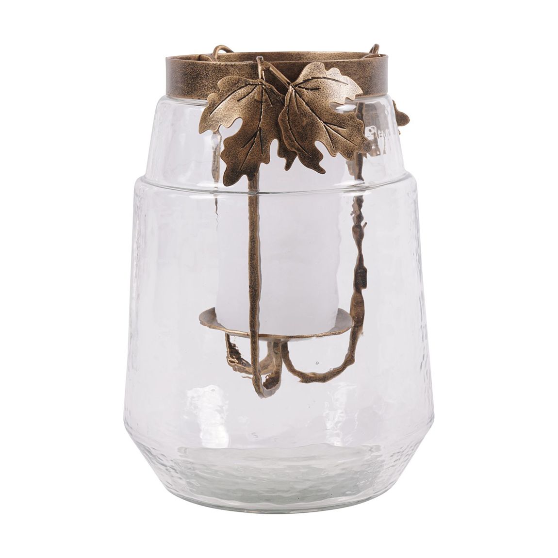 Laura Ashley Medium Leaf Bottle Hurricane, Clear Glass & Gold main product photo