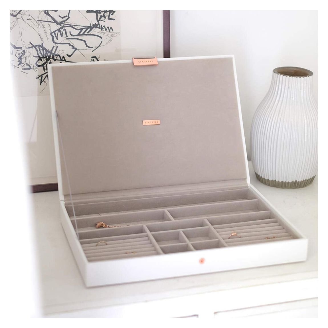 White Supersize White & Rose Gold Jewellery Box Lid main product photo