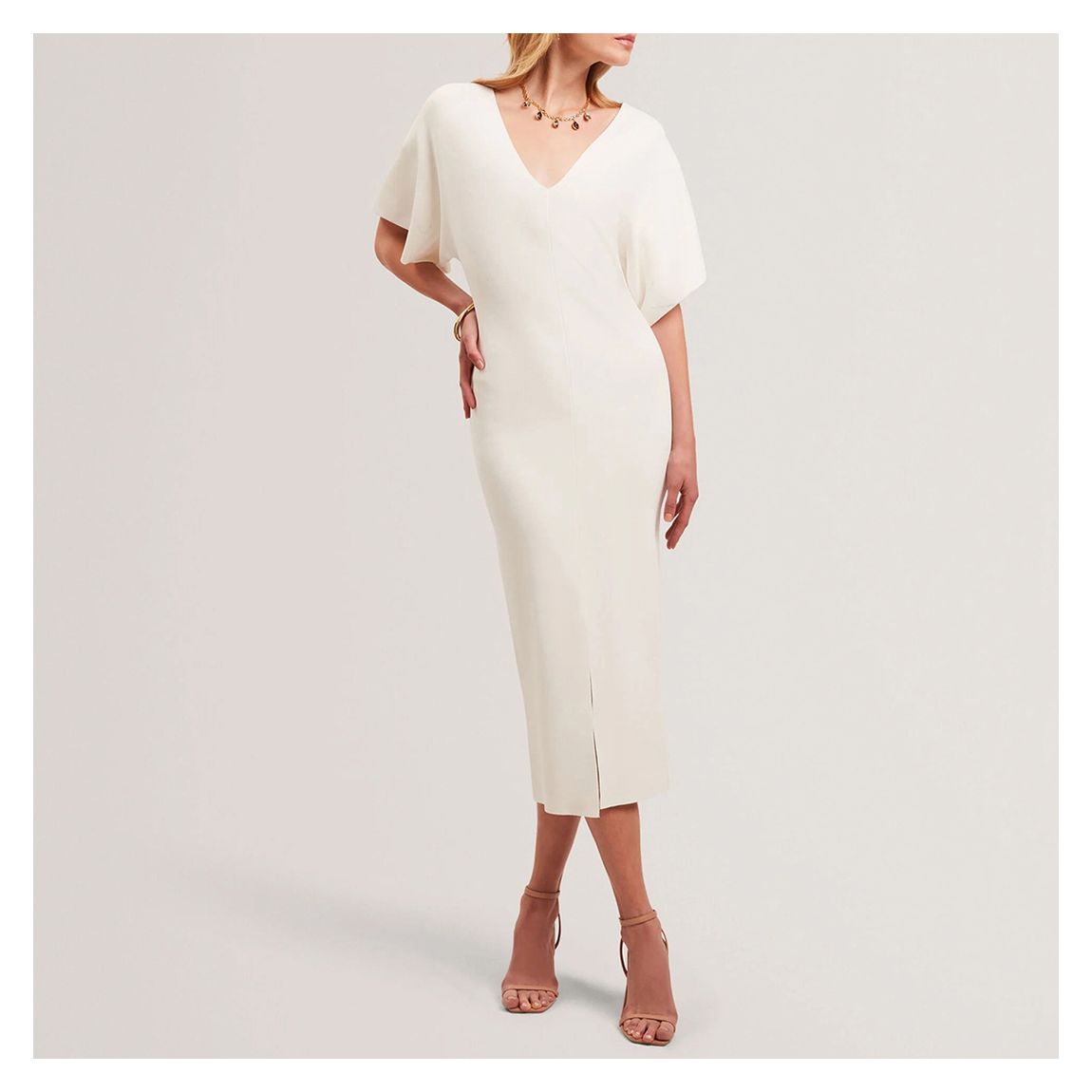 Cream Rebexxa V-Neck Knitted Midi Dress main product photo
