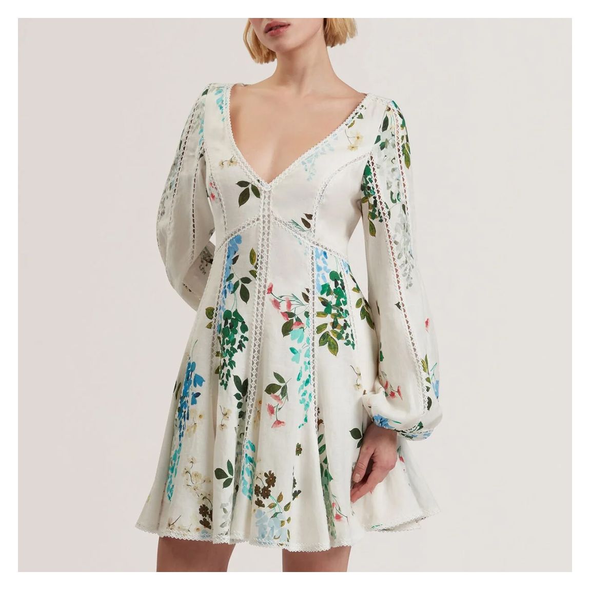 White Belvida Trim Detail Linen Mini Dress main product photo