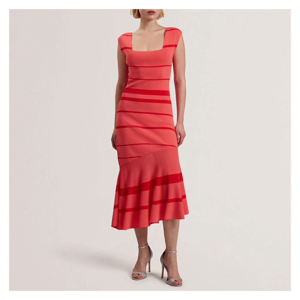 Coral Tilleea Square Neck Stripe Knit Dress main product photo