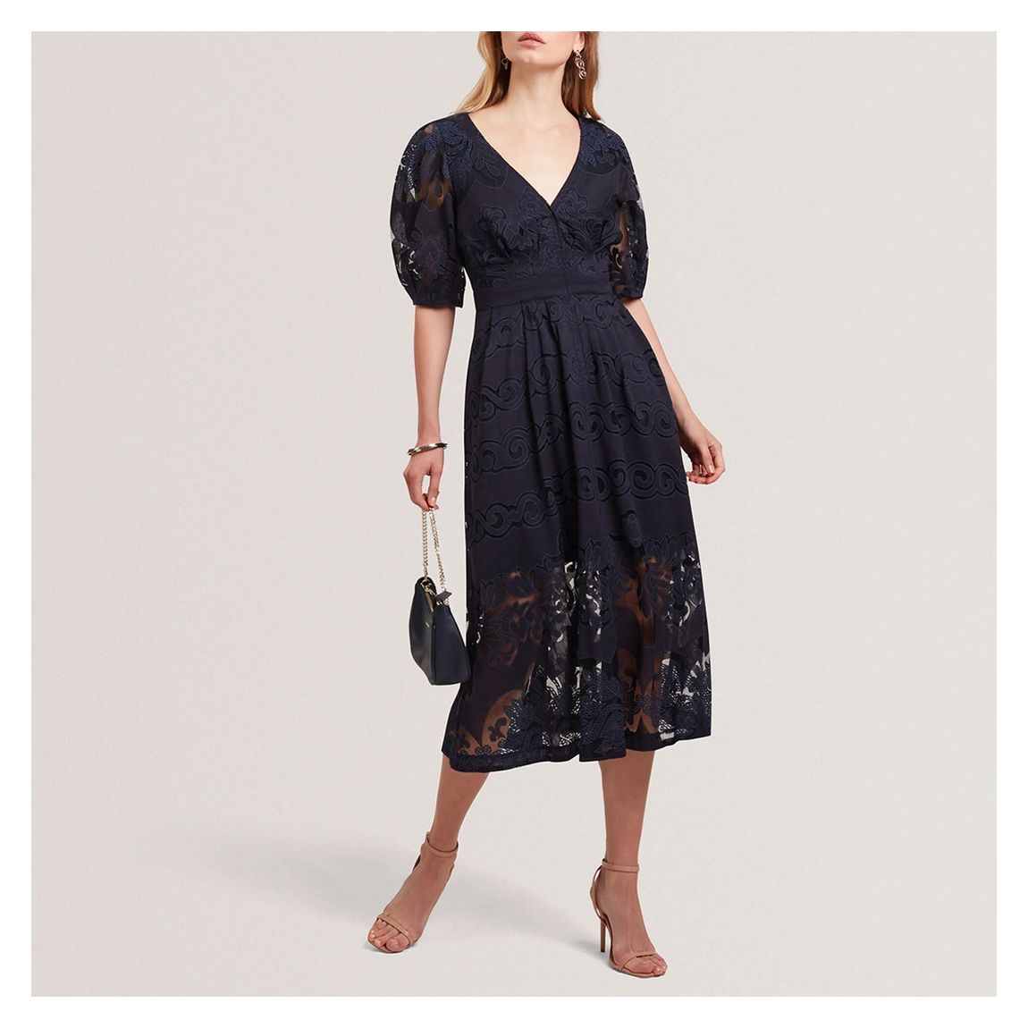 Navy Agnel Lace Puff Sleeve Dress main product photo