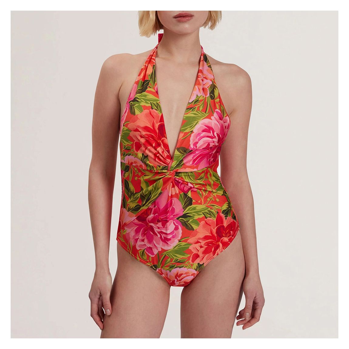 Coral Abygal Twist Detail Plunge Swimsuit main product photo