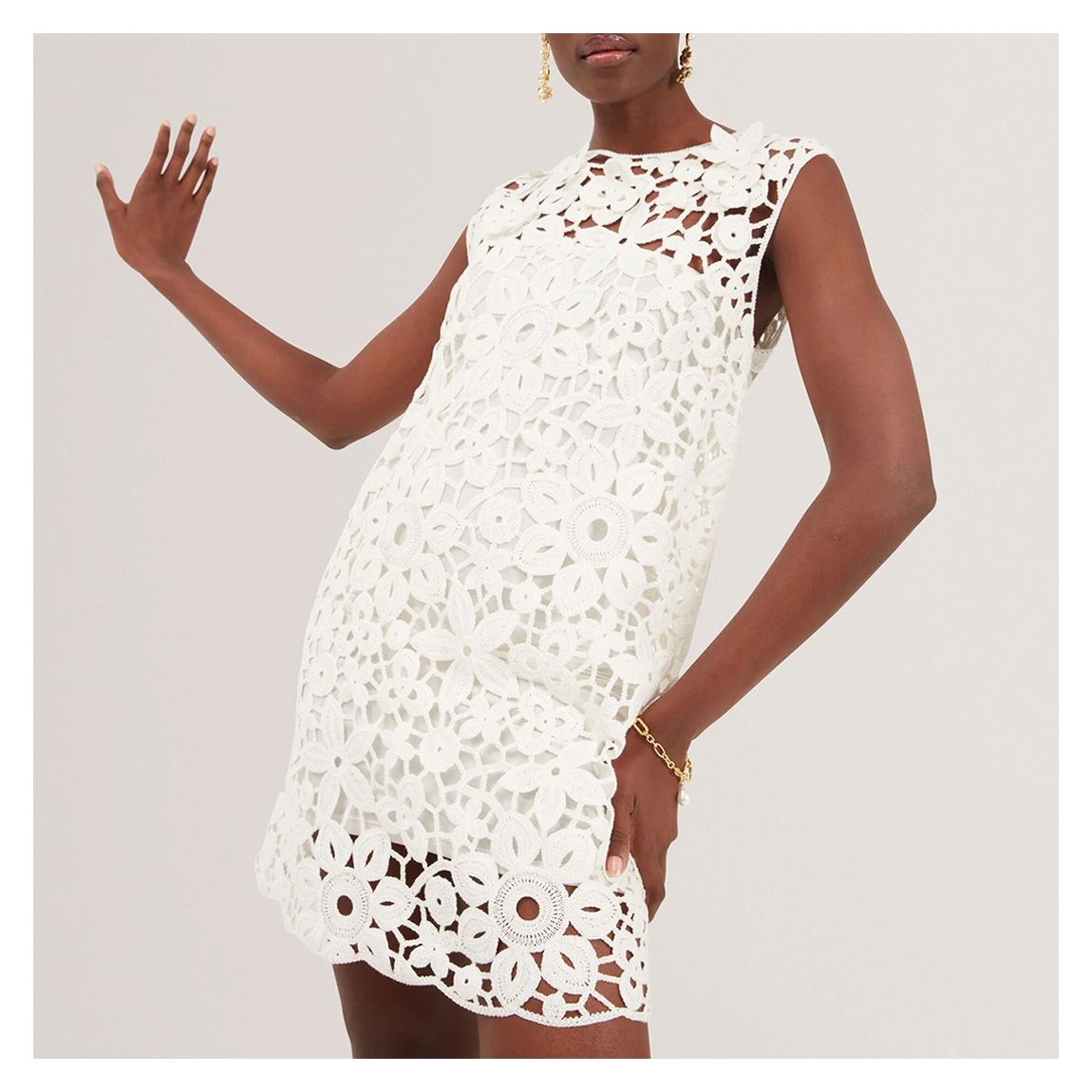 White Miikka Crochet Knit Mini Dress main product photo