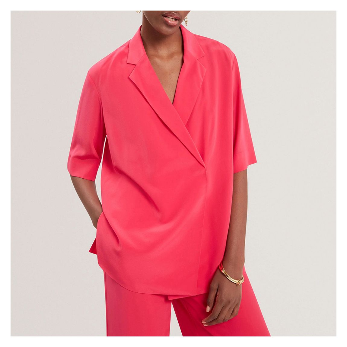 Coral Pink Carloe Silk Short Sleeve Blazer main product photo