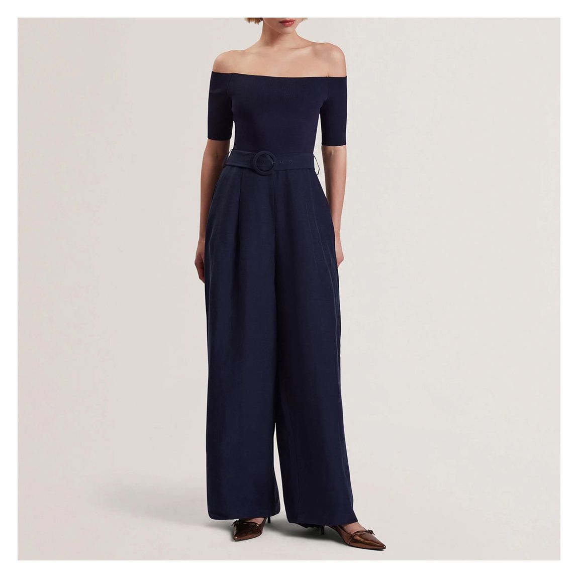 Navy Angeliy Knit Bodice Bardot Top main product photo