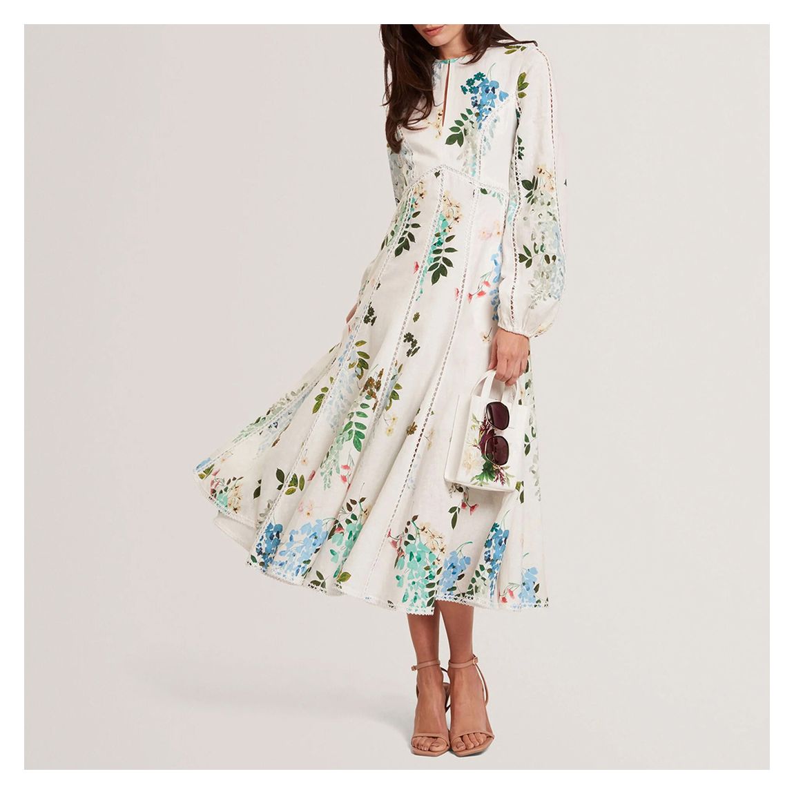 White Utala Trim Detail Linen Midi Dress main product photo