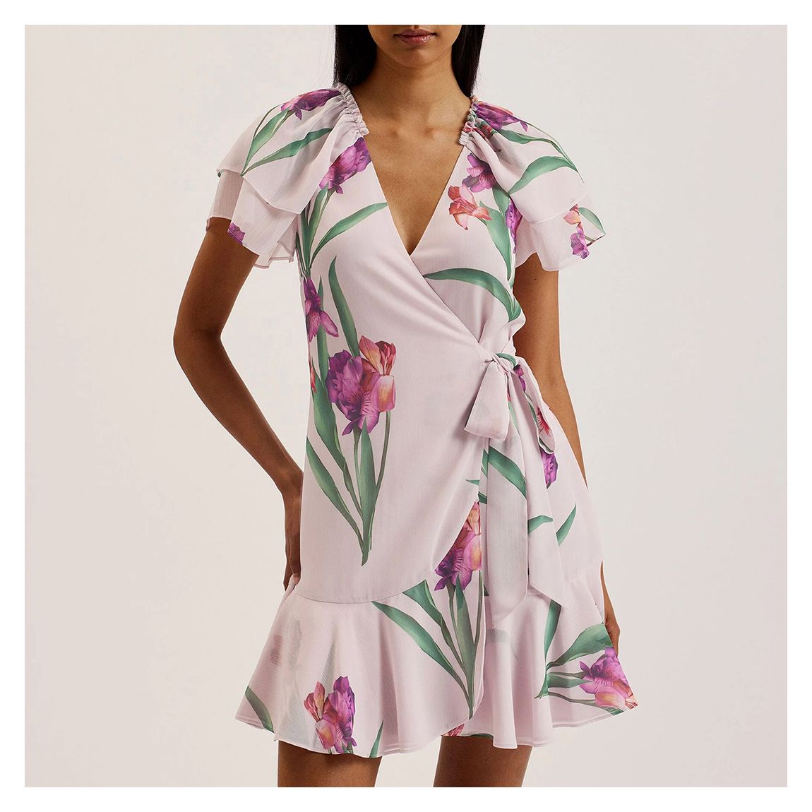 Pink Fasnia Angel Sleeve Wrap Mini Dress main product photo