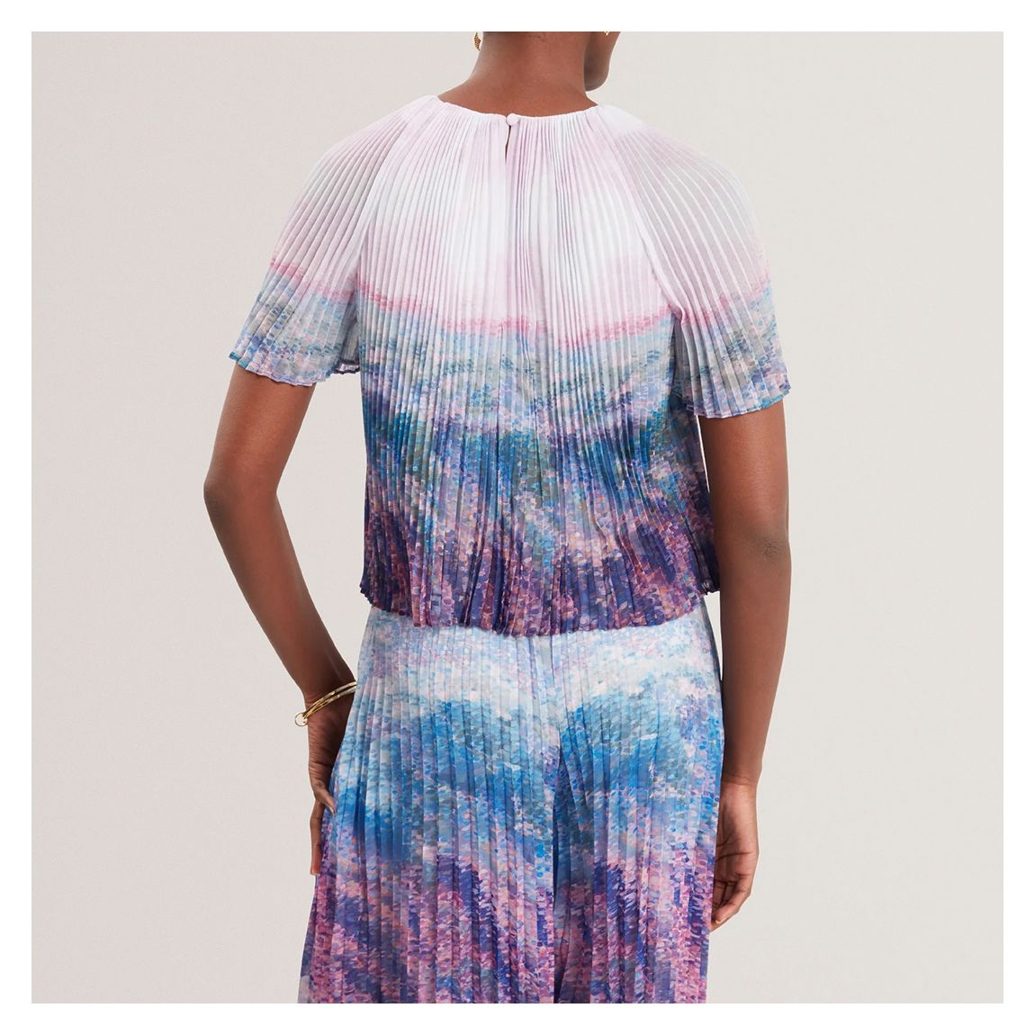 Pink/Blue Aharra Pleated Short Sleeve Blouse main product photo