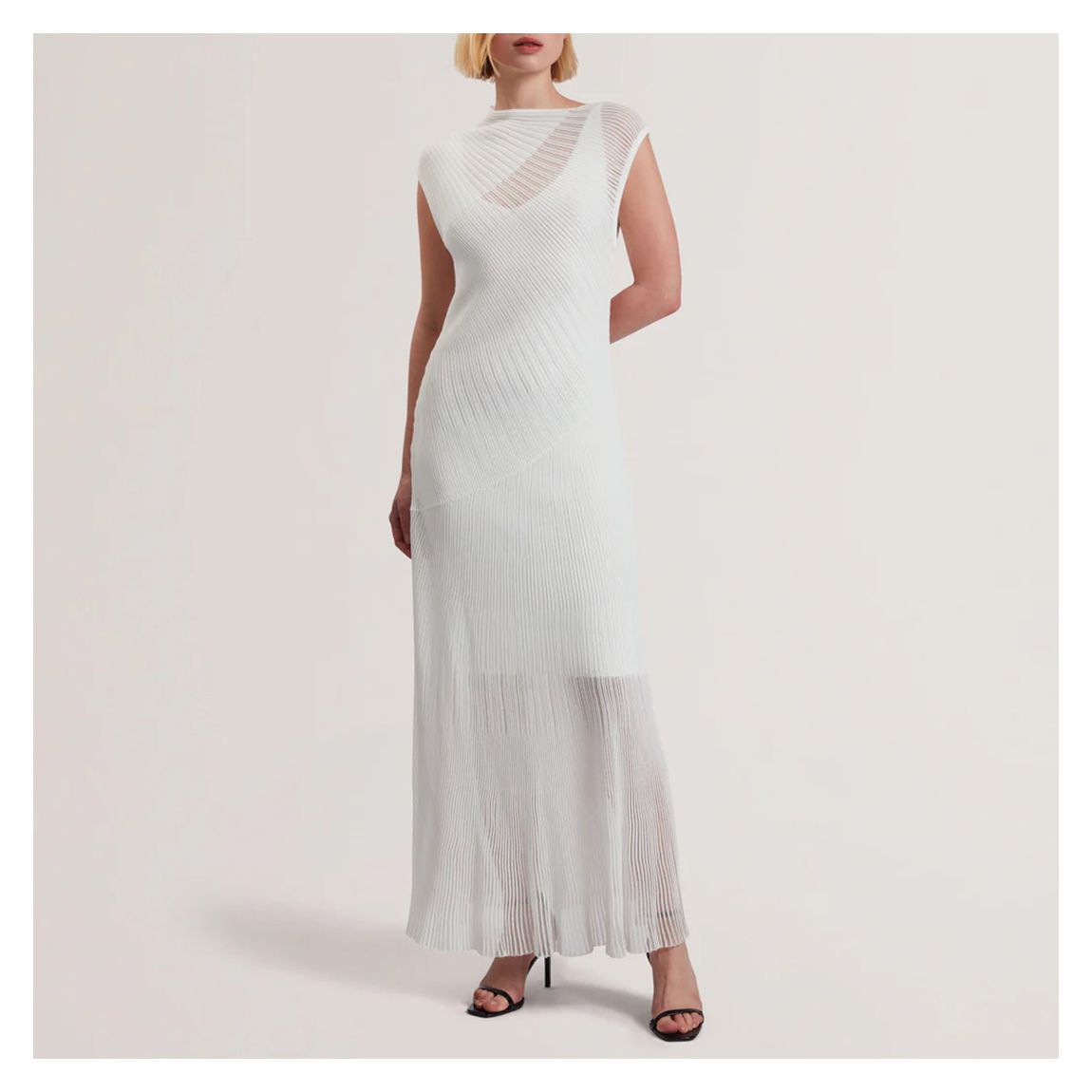 White Celyina Engineered Sheer Detail Dress main product photo