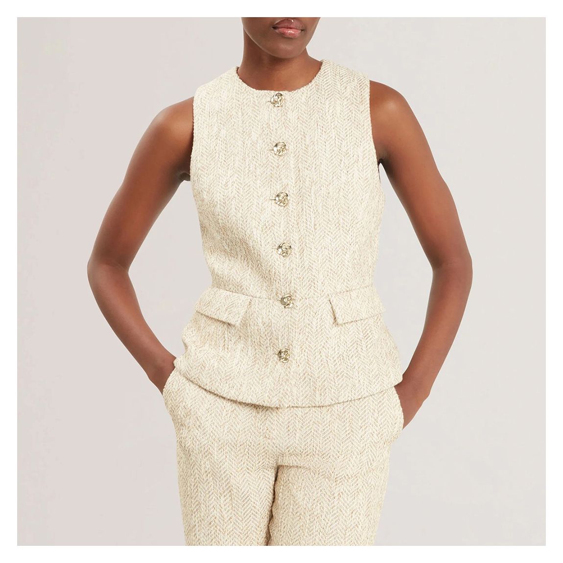 Ivory Vulpaw Tailored Boucle Fitted Waistcoat main product photo
