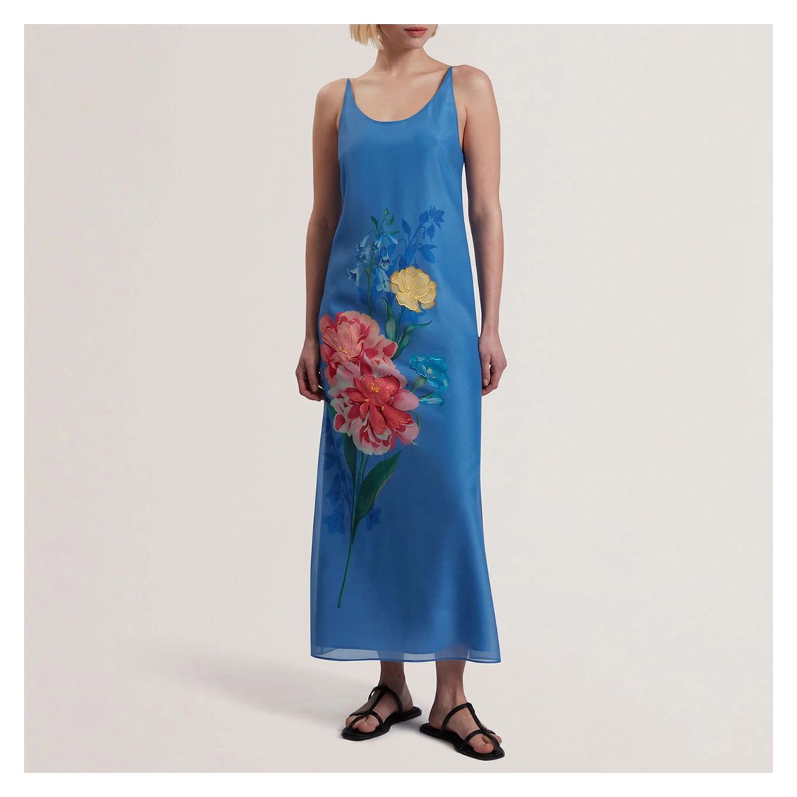 Blue Fayda Organza Scoop Neck Midi Dress main product photo