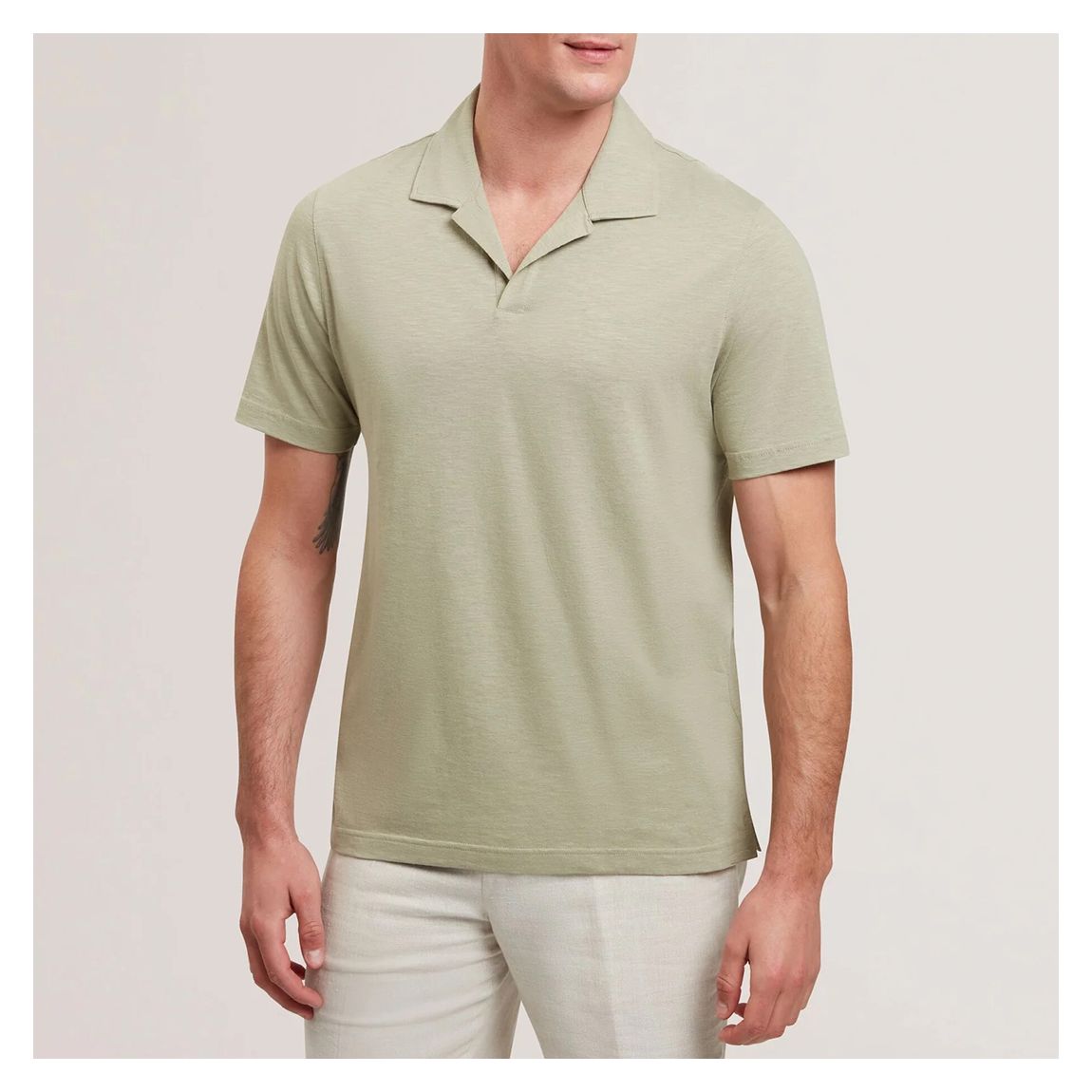 Sage Anito Cotton Linen Open Polo Shirt main product photo