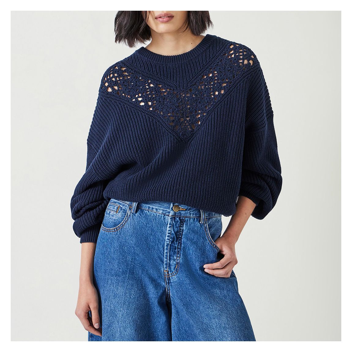 Navy Louise Lace Panel Jumper main product photo