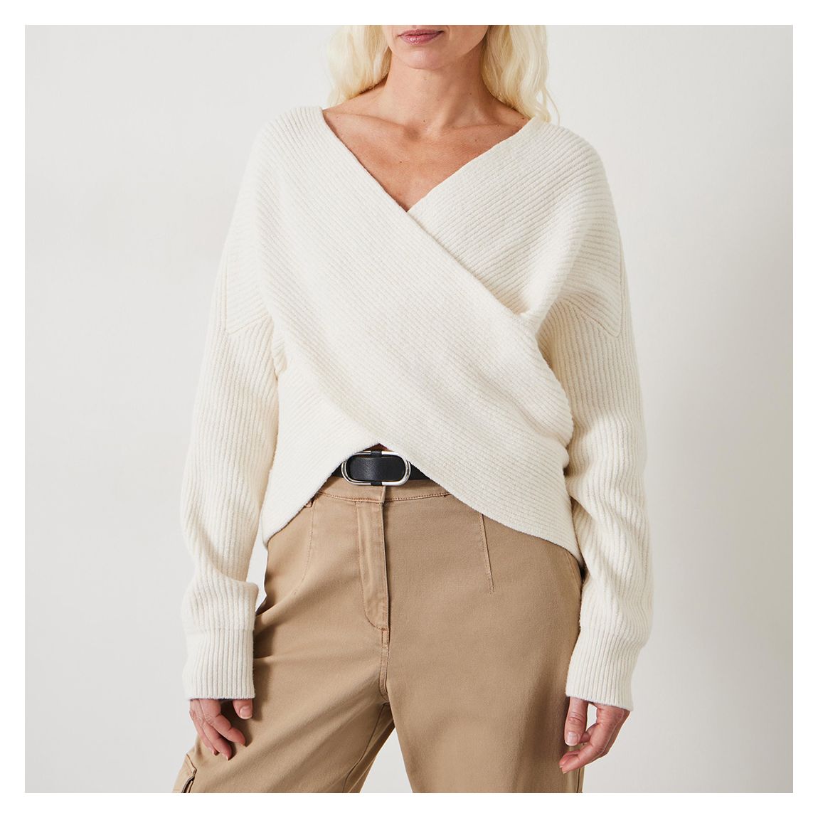 Ivory Bronte Cross Front Knit Jumper main product photo
