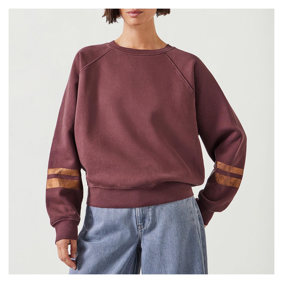 Chocolate Brown Gemma Foil Stripe Sweatshirt main product photo