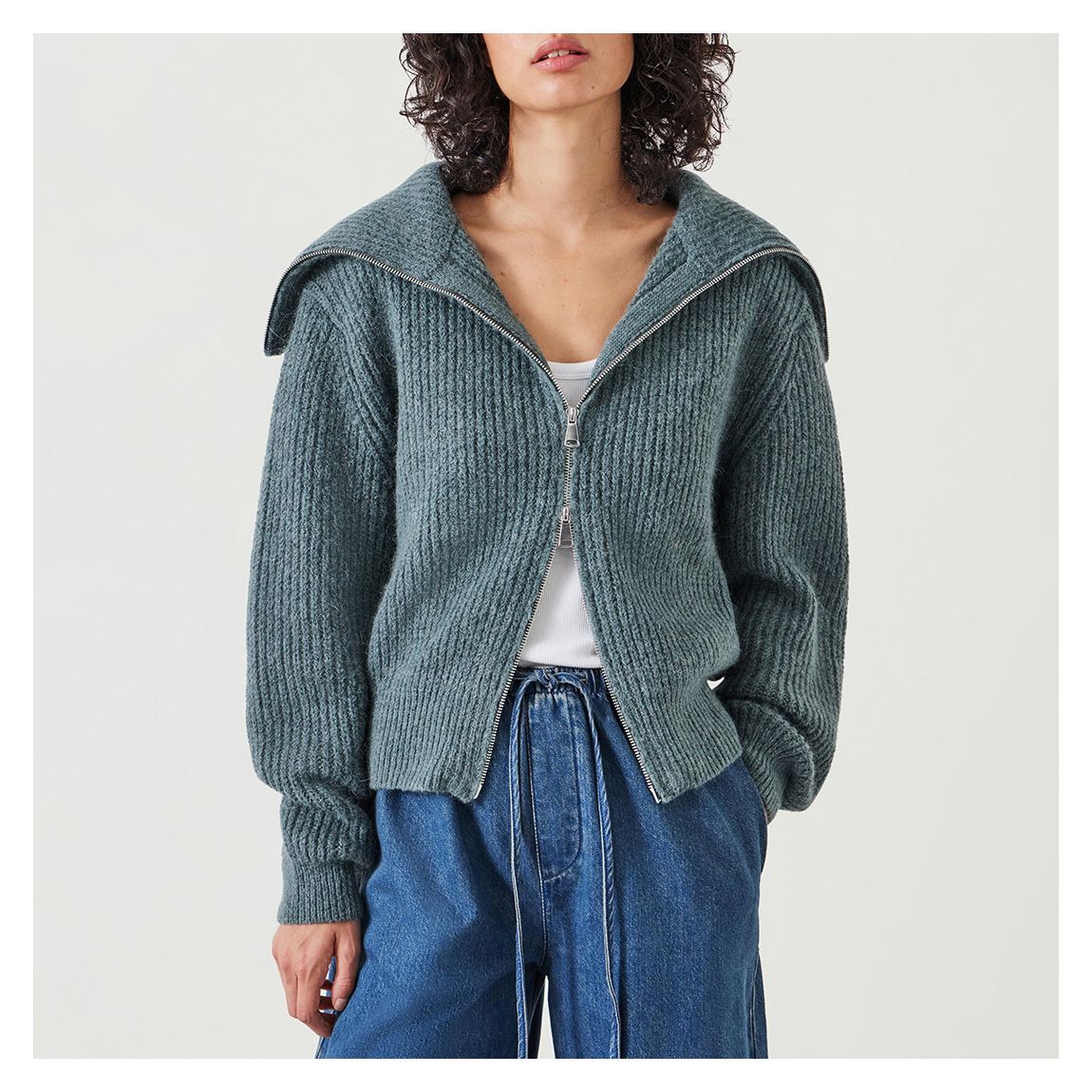 Grey Marl Zanna Wool Blend Zip Cardigan main product photo