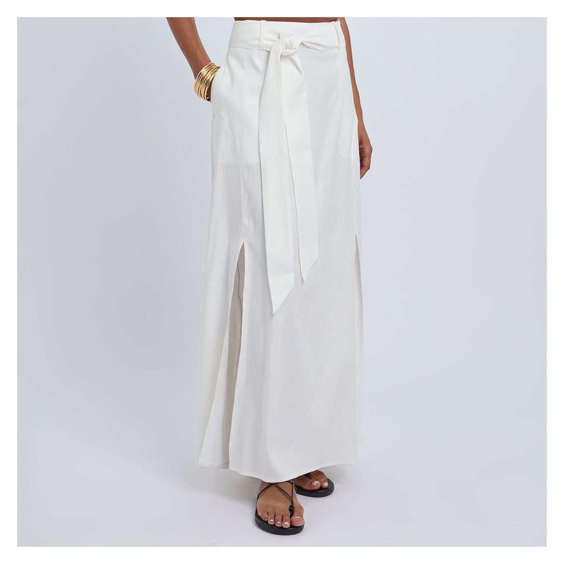 White Abbey Linen Blend Maxi Skirt main product photo