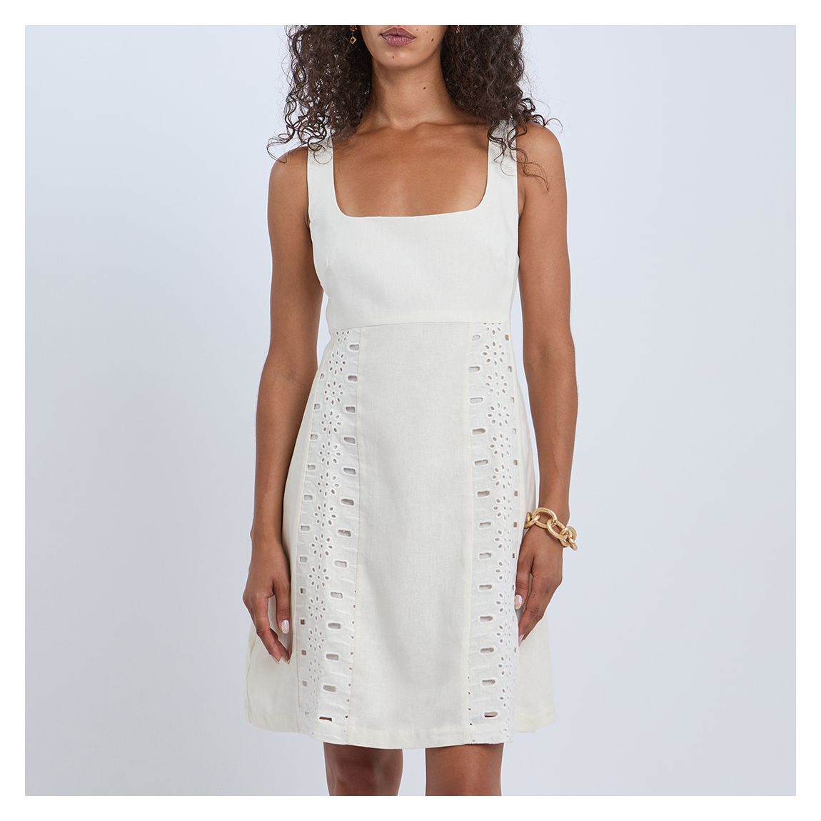 White Dorothea Broderie Linen Blend Mini Dress main product photo