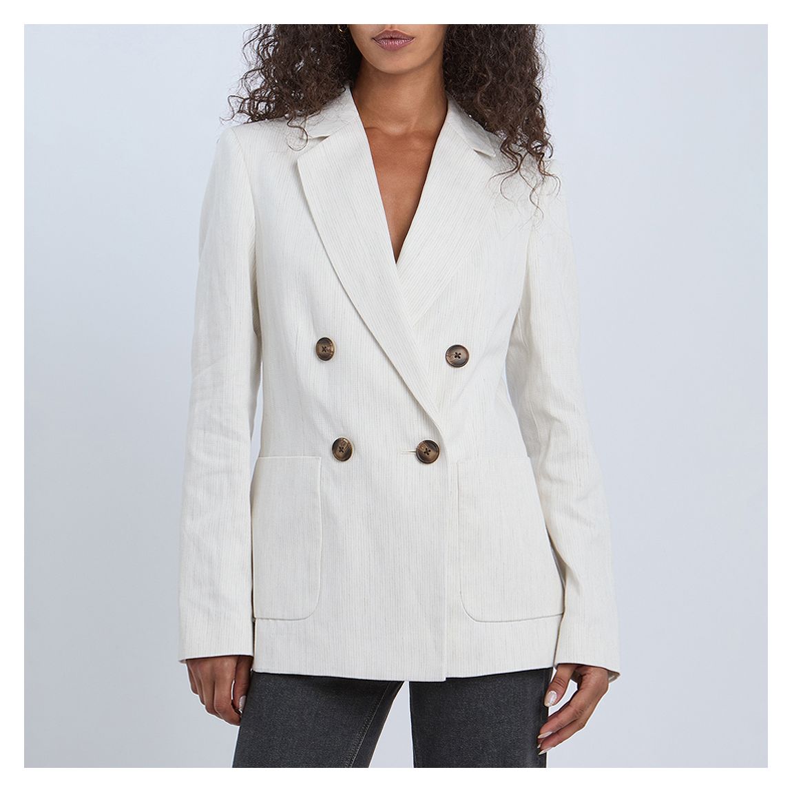 White Pinstripe Avalon Linen Blend Blazer main product photo