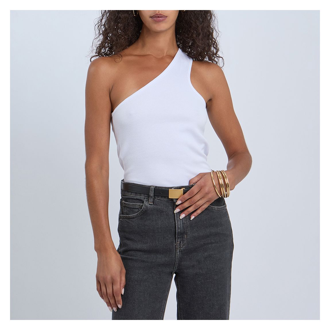 White Ria One Shoulder Cotton Top main product photo
