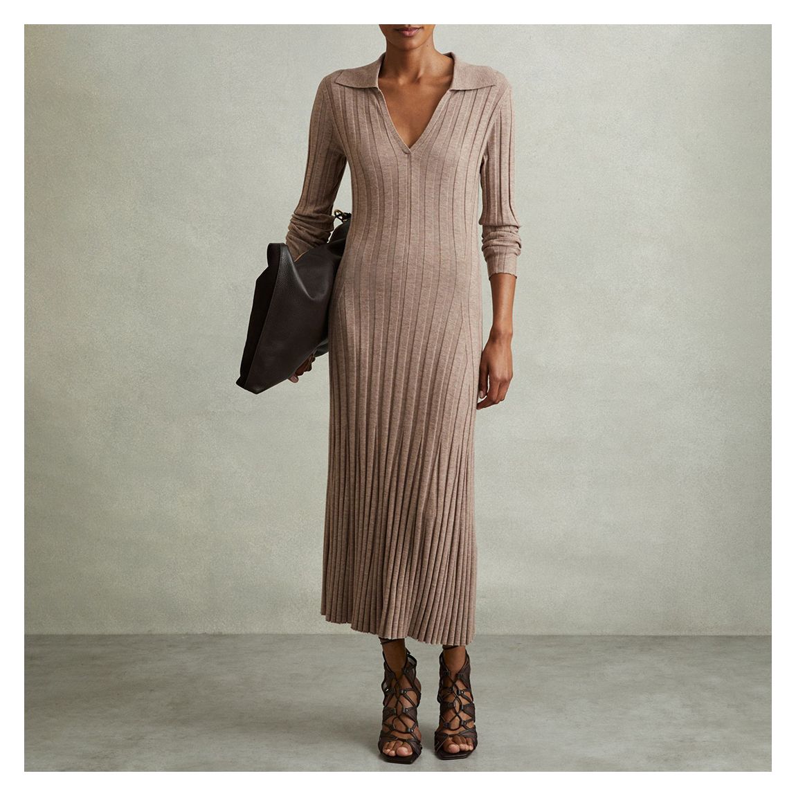 Beige Knitted Wool Cashmere Midi Dress main product photo