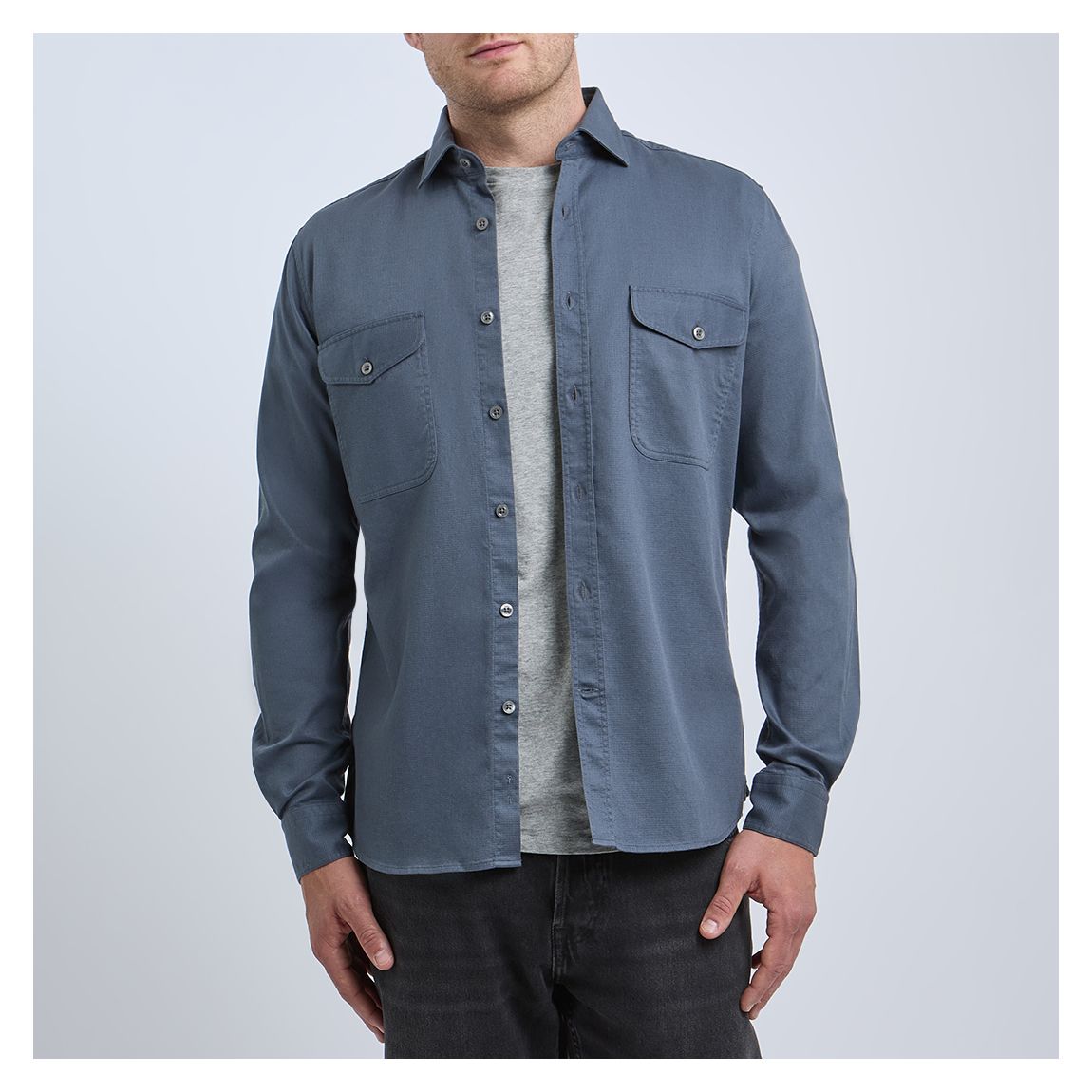 Blue Hugo Textured Cotton Blend Overshirt main product photo