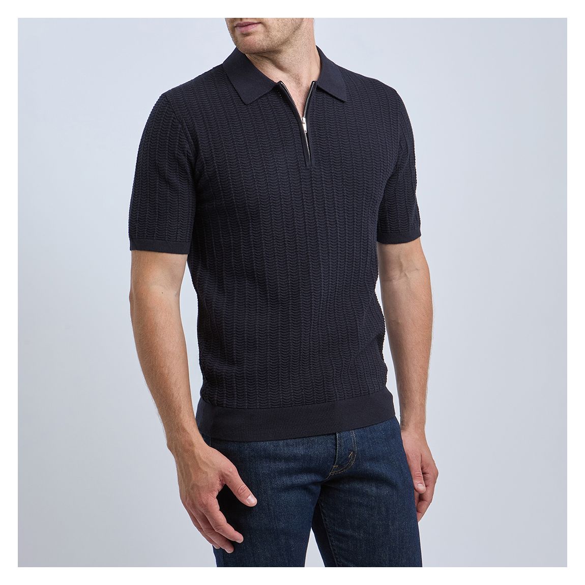Navy Pascoe Textured Cotton Blend Polo Shirt main product photo
