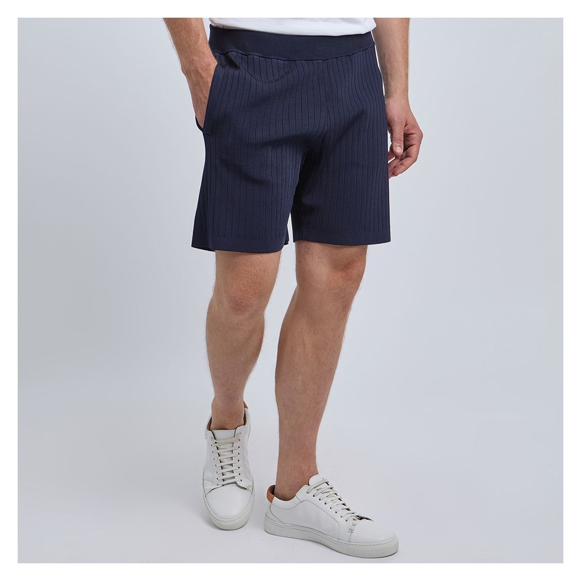 Navy Etienne Ribbed Knitted Shorts main product photo
