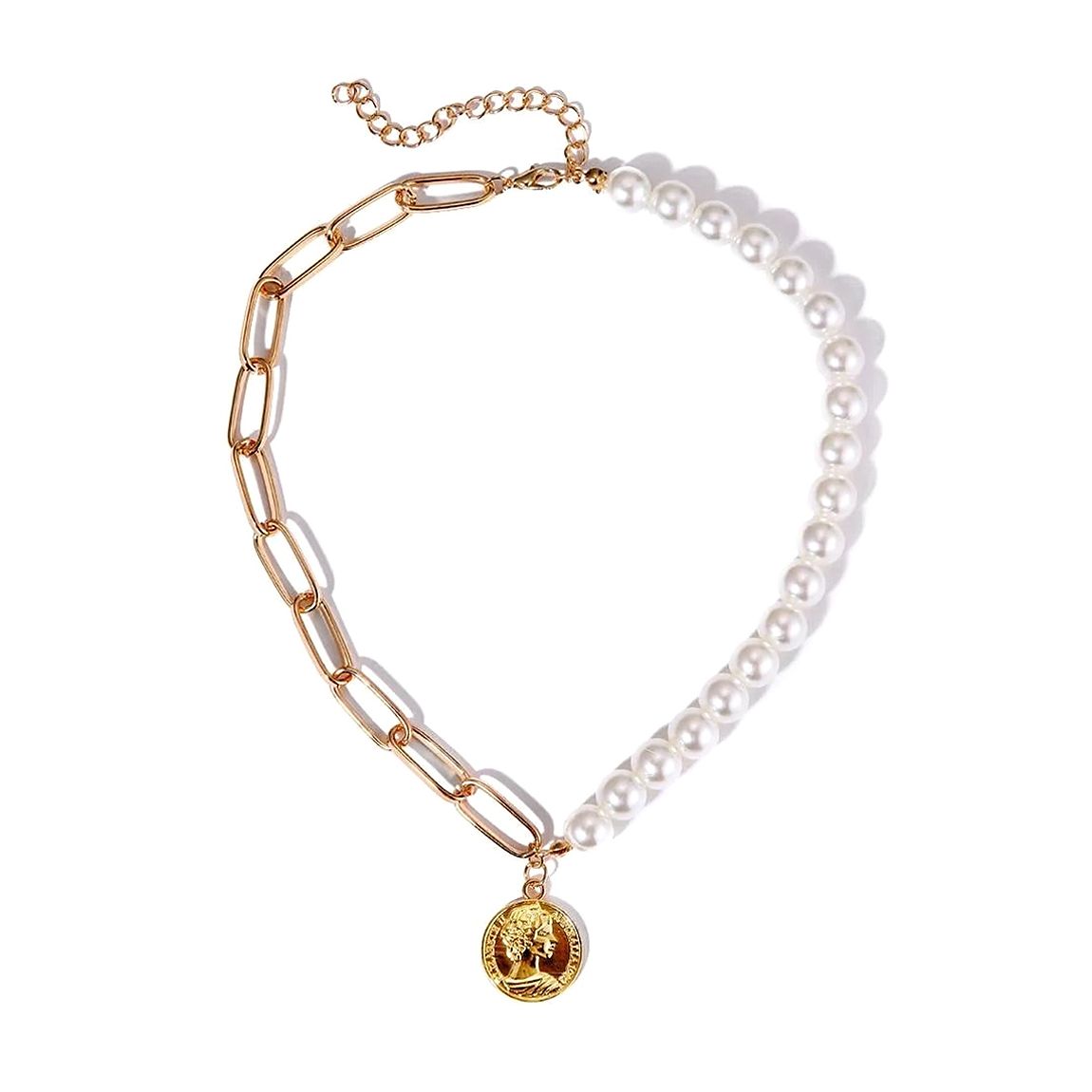 18K Gold Pearl & Link Coin Drop Necklace main product photo