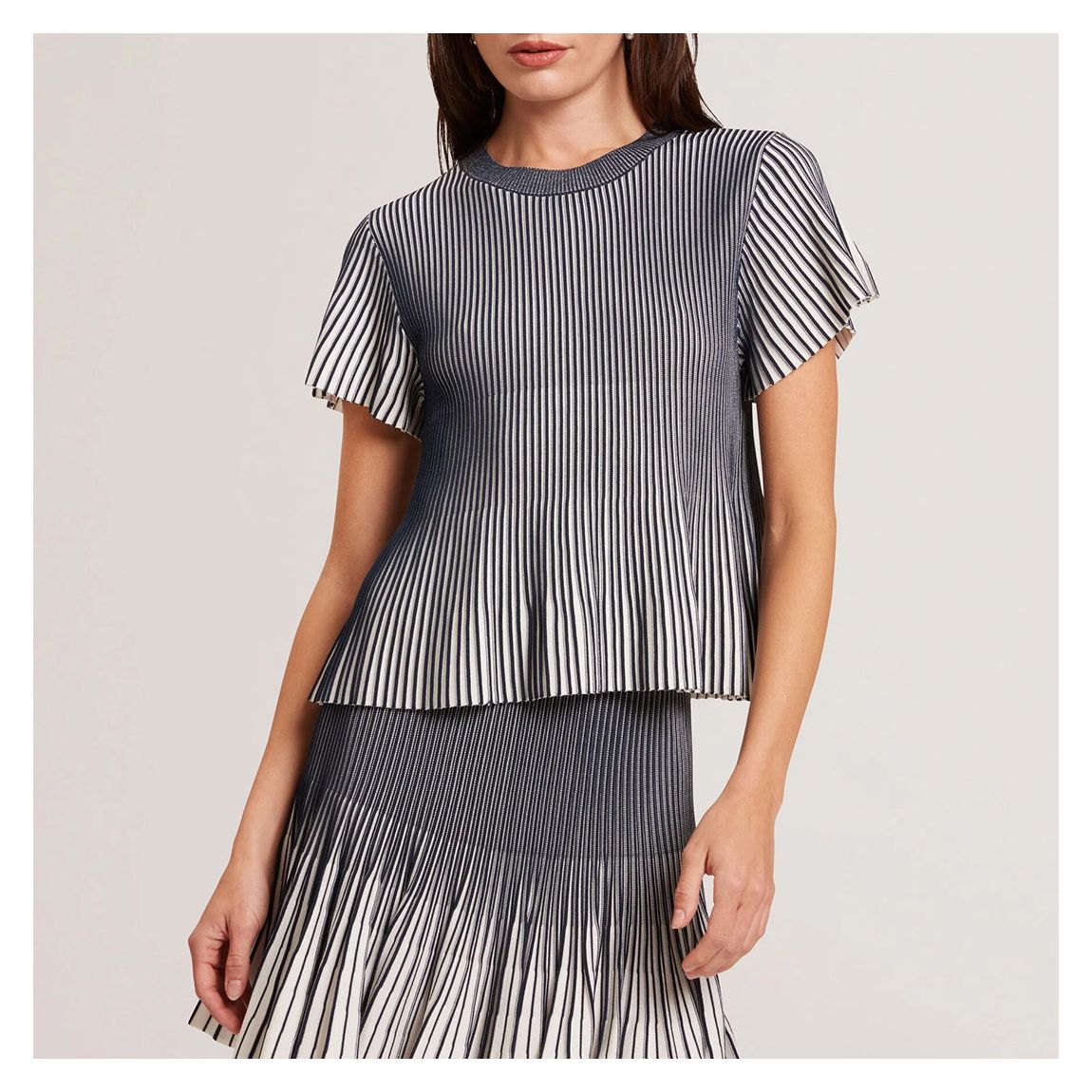 Navy Textured Stripe Fluted Top main product photo
