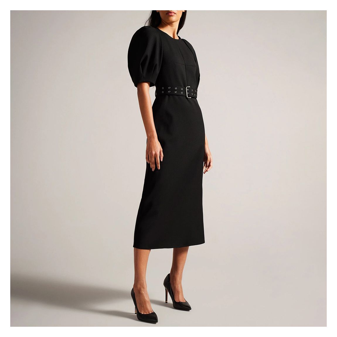Black Gabyela Puff Sleeve Midi Dress main product photo