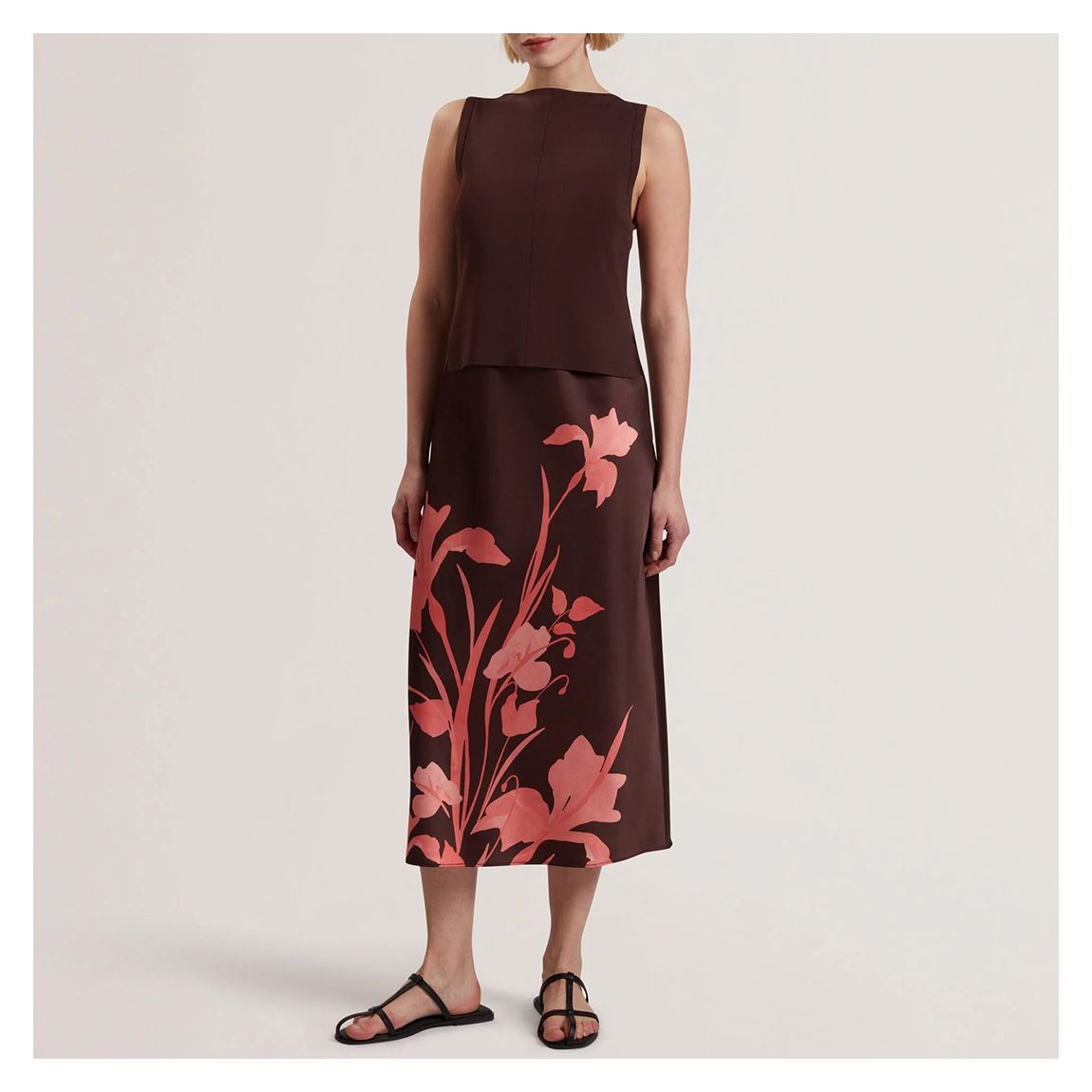 Brown Lattena Knit Bodice Printed Dress main product photo