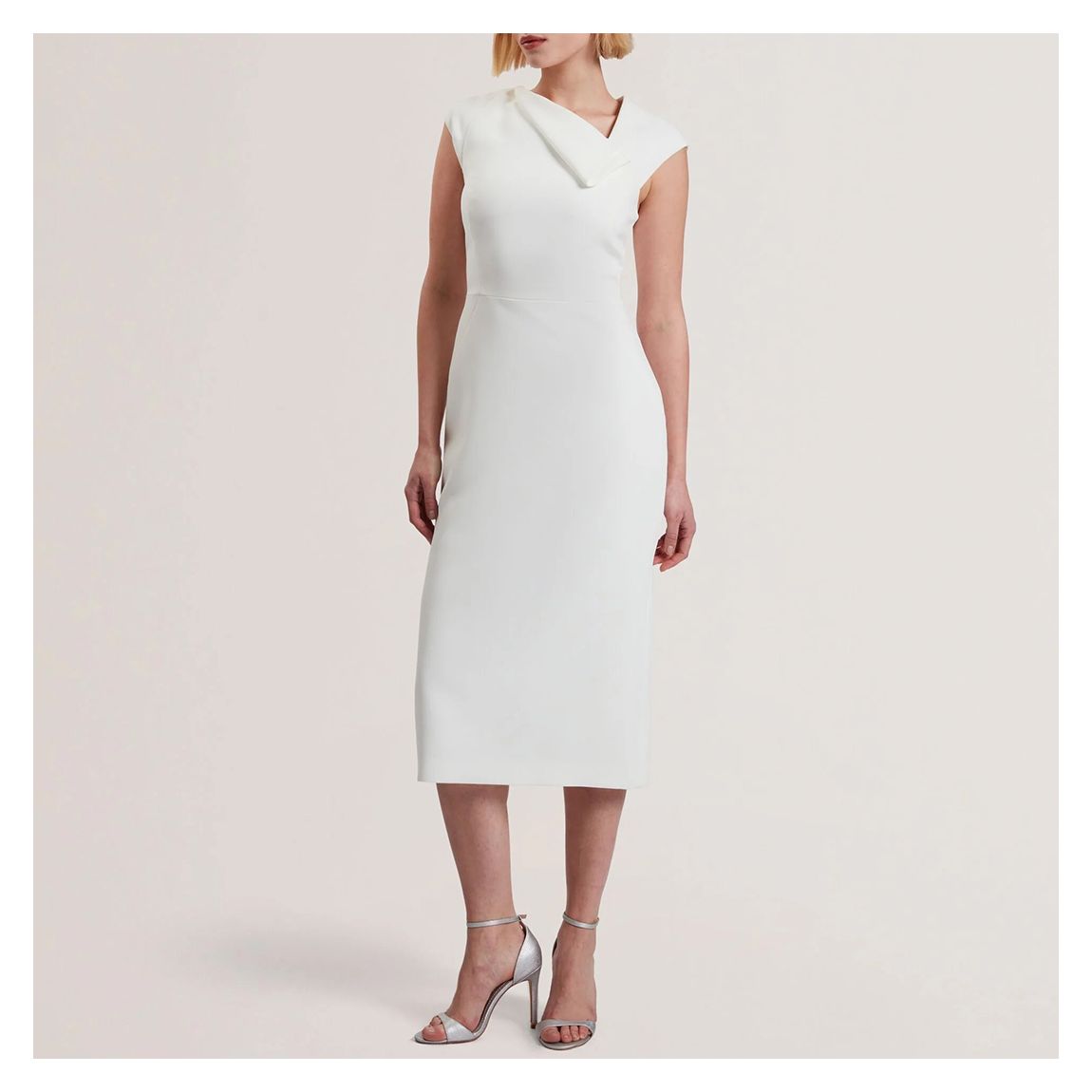 White Folded Neck Midi Dress main product photo