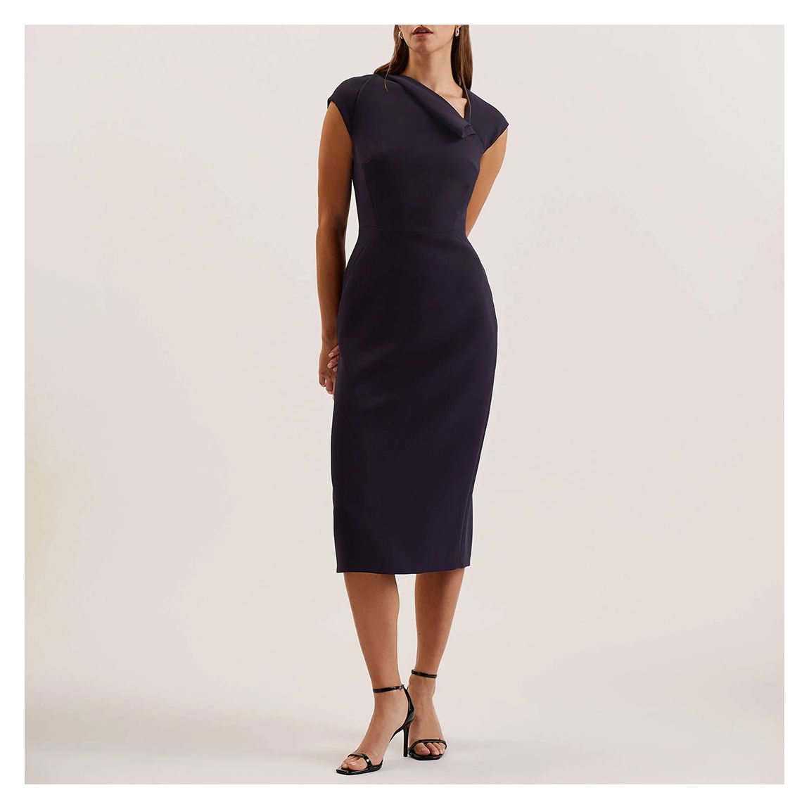 Navy Folded Neck Midi Dress main product photo