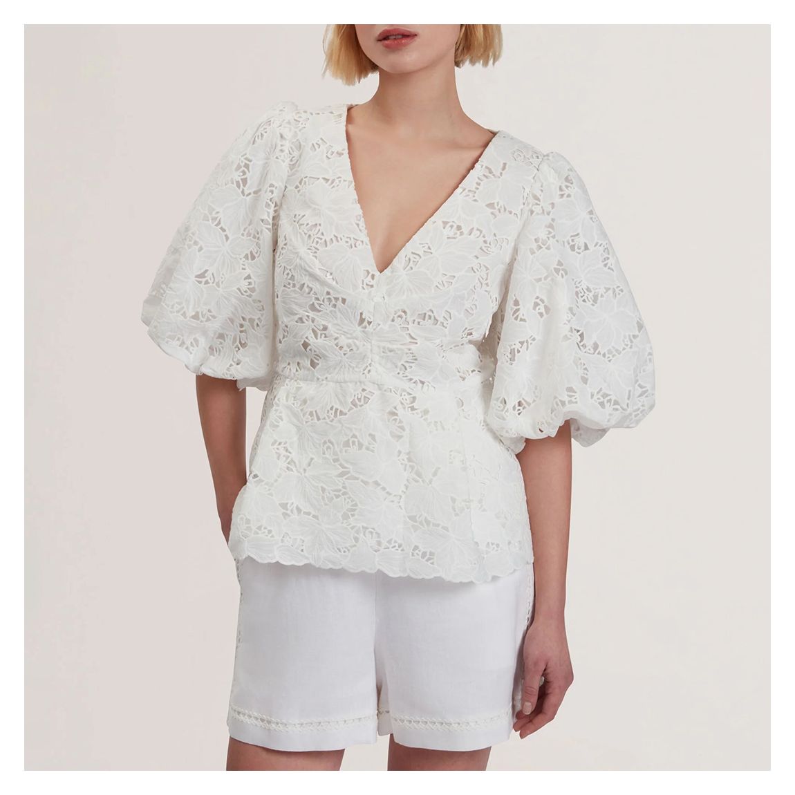 White Ellari Tie Front Balloon Top main product photo
