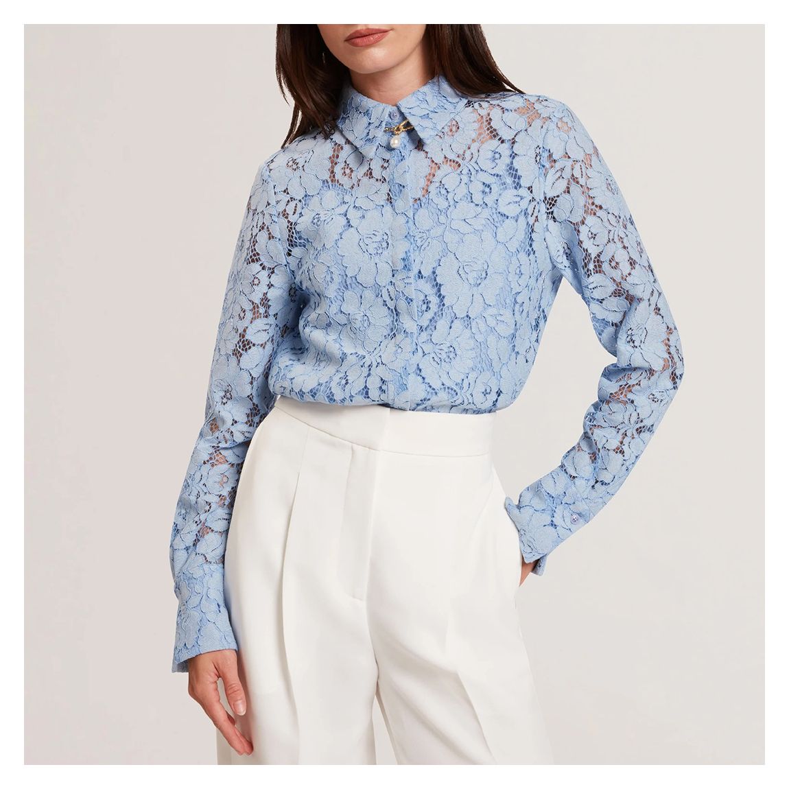 Light Blue Gennoa Longline Lace Shirt main product photo