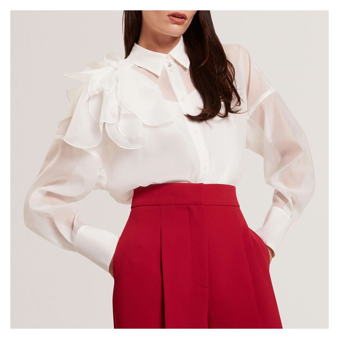 Ivory Lanya Organza Corsage Oversized Shirt main product photo