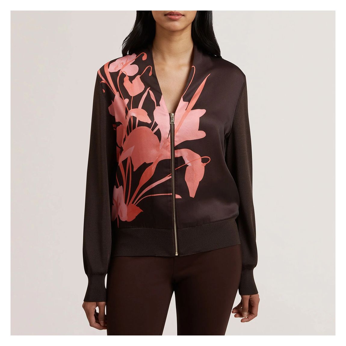 Brown Matina Printed Zip Top main product photo