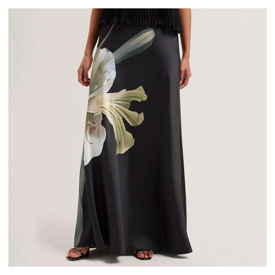 Black Zionna Satin Printed Maxi Skirt main product photo