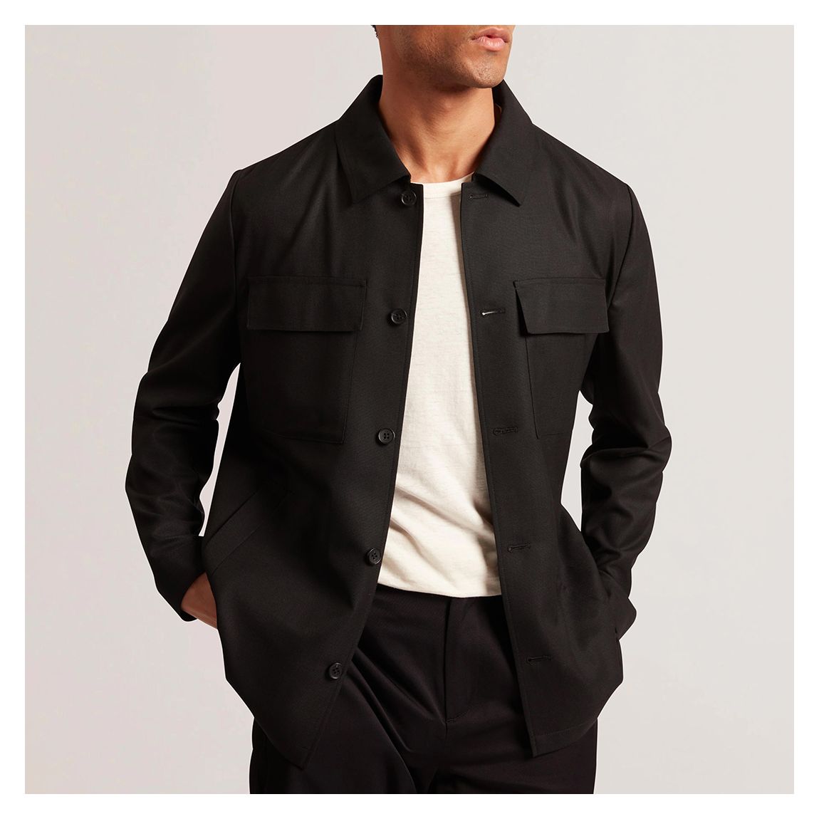 Black Selwynj Lightweight Wool Blend Shacket main product photo