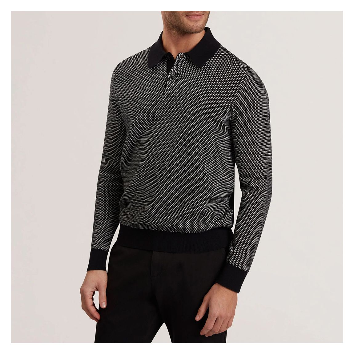 Black Ardo Knitted Long Sleeve Polo Top main product photo