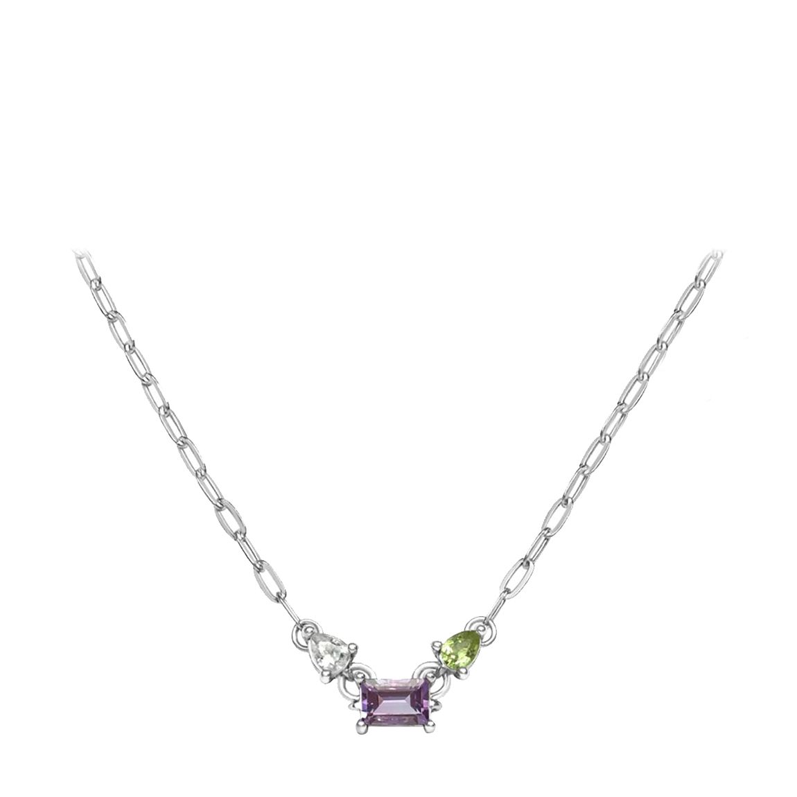 Multi-Coloured Suffragette Gem Set Trilogy Necklace main product photo