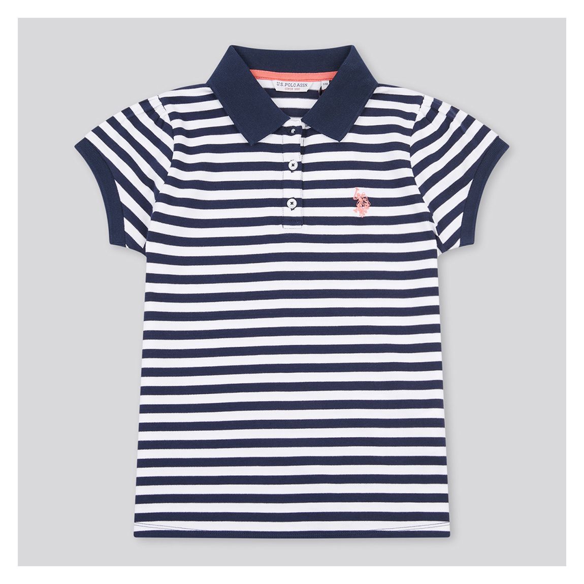 Navy Cap Sleeve Stripe Pique Polo Shirt main product photo